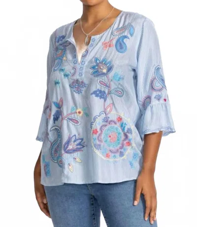 Johnny Was Women's Ruffle Sleeve Blouse Neilly Plus In Barine Stripe (blue) In Blue