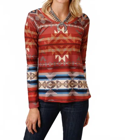 Roper Aztec Pull Over Sweater In Red