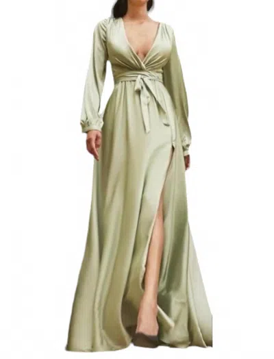 Cinderella Divine Sofia Long Sleeve Satin Dress In Sage