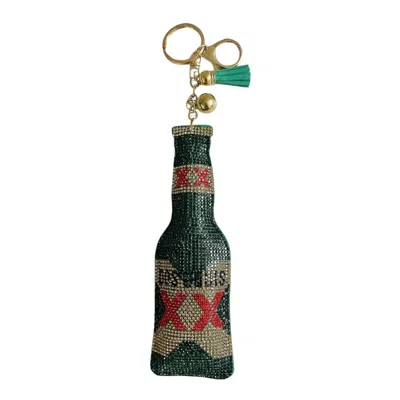Sophia Collection Women's Dos Equis Bottle Rhinestone Keychain In Green