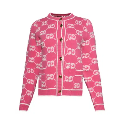 Pre-owned Gucci Gg Wool Bouclé Jacquard Cardigan 'baloon Pink' | Women's Size S