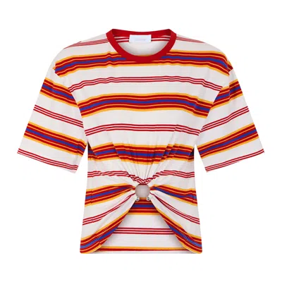 Pre-owned Rabanne Gestreiftes T-shirt 'stripes Cream/orange' | White | Women's Size 34