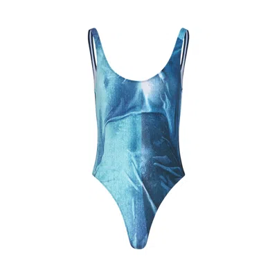 Pre-owned Jean Paul Gaultier Water Print Swimsuit 'indigo/vintage Blue' | Women's Size Xs