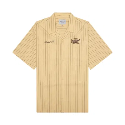 Pre-owned Carhartt Wip Short-sleeve Hendry Shirt 'seaton Stripe/straw/liberica' | Blue | Men's Size L