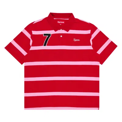 Pre-owned Supreme Cursive Polo 'red Stripe' | Men's Size M