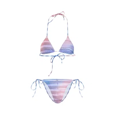 Pre-owned Jean Paul Gaultier Air Printed Bikini Set 'light Blue/blue/peach' | Women's Size Xs
