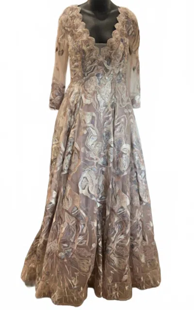 Mambo Couture Long Sleeve Sequin Gown In Bronze/multi