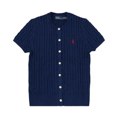 Pre-owned Polo Ralph Lauren Short-sleeve Crewneck Cardigan 'harrison Blue' | Women's Size S