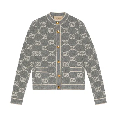 Pre-owned Gucci Gg Wool Bouclé Jacquard Cardigan 'grey/ivory' | Women's Size Xs