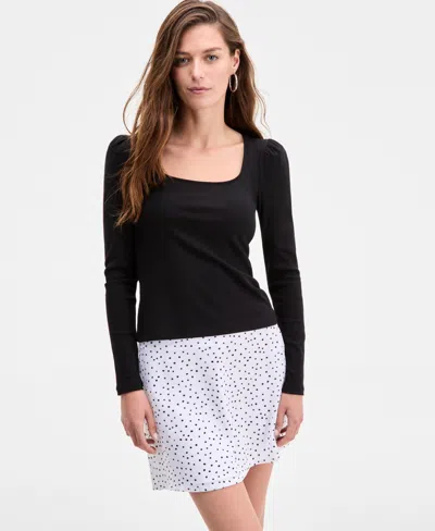 On 34th Women's Square-neck Puff-sleeve Top, Exclusively At Macy's In Black