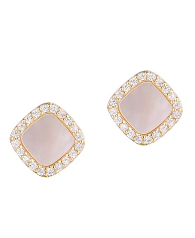 Adornia 14k Gold Plated Cushion-shaped Mother Of Pearl Cz Halo Stud Earrings