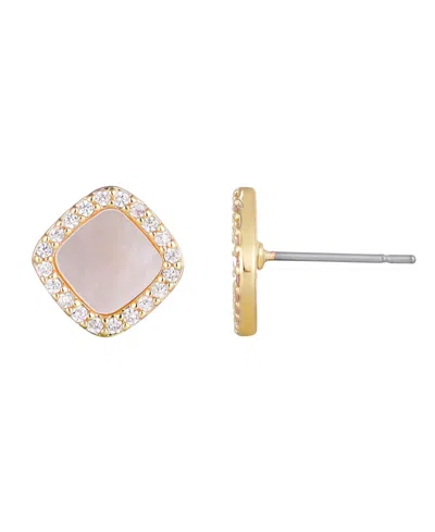 Adornia 14k Gold Plated Cushion-shaped Mother Of Pearl Cz Halo Stud Earrings