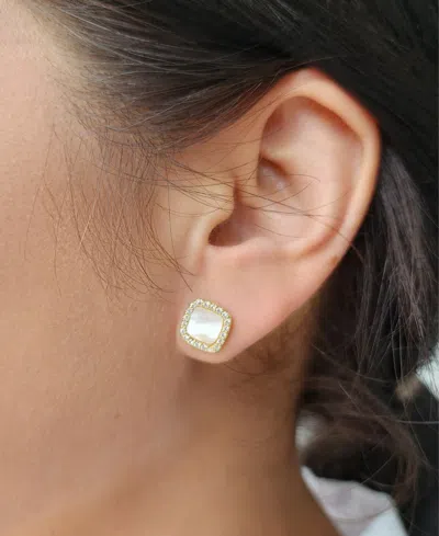 Adornia 14k Gold Plated Cushion-shaped Mother Of Pearl Cz Halo Stud Earrings