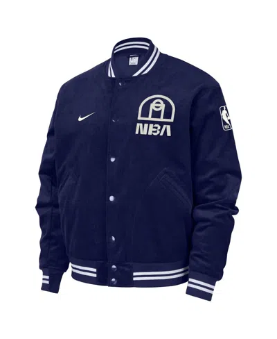 Nike Blue Nba All World Hoops Team 31 Trend Corduroy Full-snap Bomber Jacket In Blue