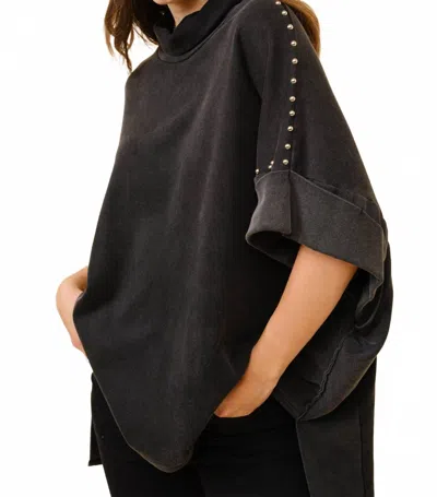 Blue B Funnel Neck Studded Dolman Sweatshirt In Black
