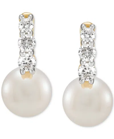 Grown With Love Cultured Freshwater Pearl (7-1/2mm) & Lab Grown Diamond (3/8 Ct. T.w.) Small Hoop Earrings In 14k Go