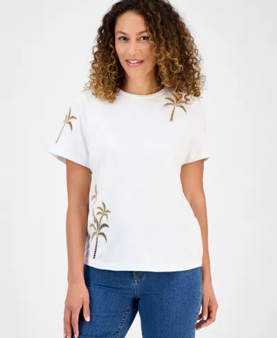 Inc International Concepts Petite Cotton Palm Crewneck Tee, Exclusively At Macy's