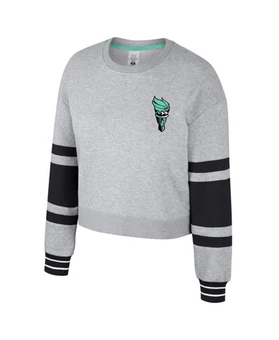 Stadium Essentials Men's And Women'sâ Heather Gray New York Liberty Cropped Pullover Sweatshirt