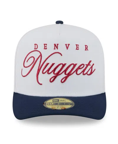 New Era Men's White/navy Denver Nuggets 2025 Nba Draft A-frame 59fifty Fitted Hat