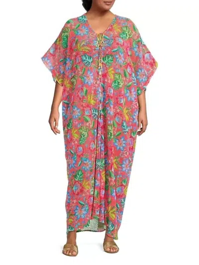 Johnny Was Women's Rumba Maxi Crochet Kimono Plus In Rumba Watermelon (pink) In Multi