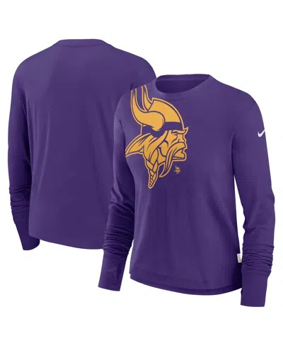 Nike Women's Purple Minnesota Vikings Large Shoulder Logo Cropped Long Sleeve Fashion T-shirt