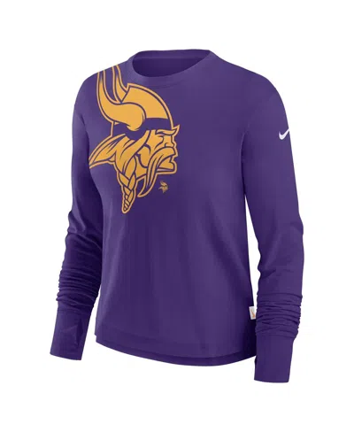 Nike Women's Purple Minnesota Vikings Large Shoulder Logo Cropped Long Sleeve Fashion T-shirt