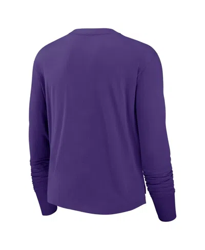 Nike Women's Purple Minnesota Vikings Large Shoulder Logo Cropped Long Sleeve Fashion T-shirt