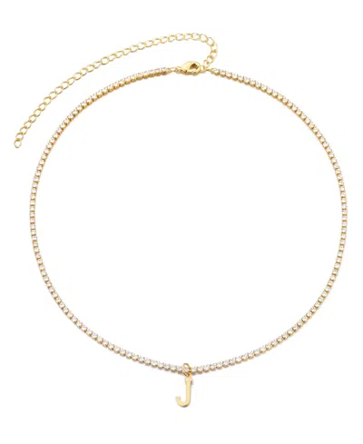 Adornia Gold Crystal Initial Charm Tennis Necklace