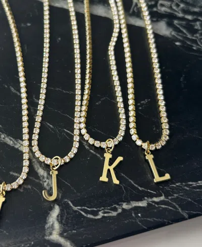 Adornia Gold Crystal Initial Charm Tennis Necklace