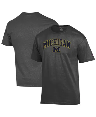 Champion Men'sâ Charcoal Michigan Wolverines Arch Over Logo T-shirt In Gray