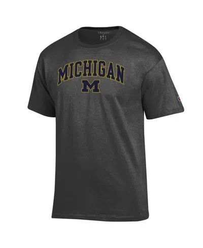Champion Men'sâ Charcoal Michigan Wolverines Arch Over Logo T-shirt In Gray