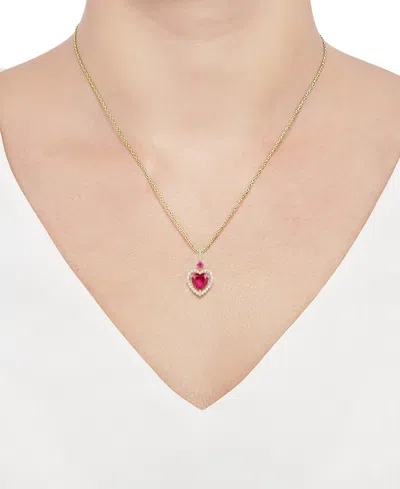 Macy's Lab Grown Ruby (2-5/8 Ct. T.w.) & Lab Grown White Sapphire (1/3 Ct. T.w.) Heart 18" Pendant Necklace