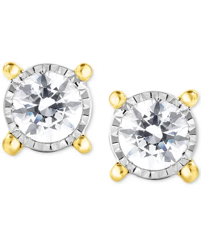 Trumiracle Diamond Solitaire Stud Earrings (1/3 Ct. T.w.) In 14k Two Toned Gold
