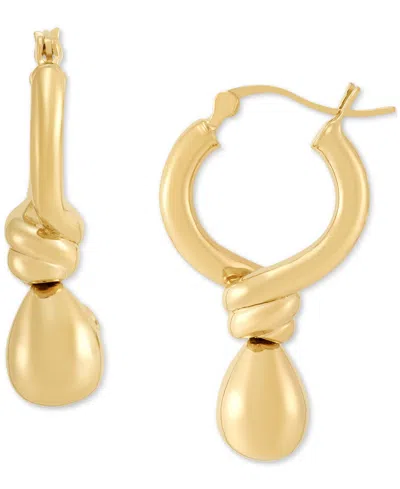 Macy's Polished Knot & Teardrop Dangle Hoop Earrings In 14k Gold