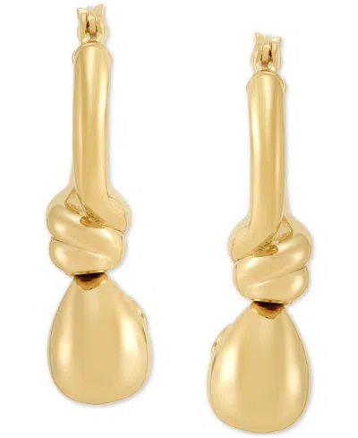 Macy's Polished Knot & Teardrop Dangle Hoop Earrings In 14k Gold