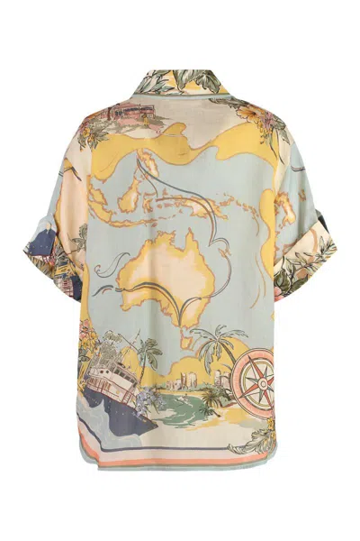 Zimmermann Tallow Printed Short Sleeved Shirt In Multi