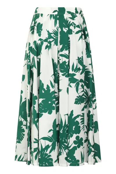 Max Mara Idoneo Allover Floral Printed Midi Skirt In Green