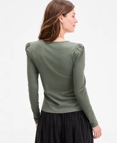 On 34th Women's Square-neck Puff-sleeve Top, Exclusively At Macy's In Green