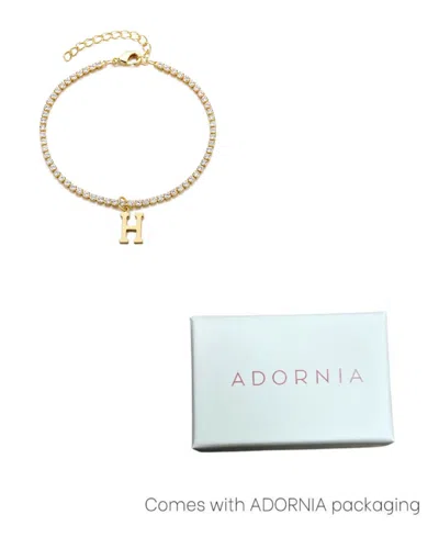Adornia Gold Crystal Initial Charm Tennis Bracelet
