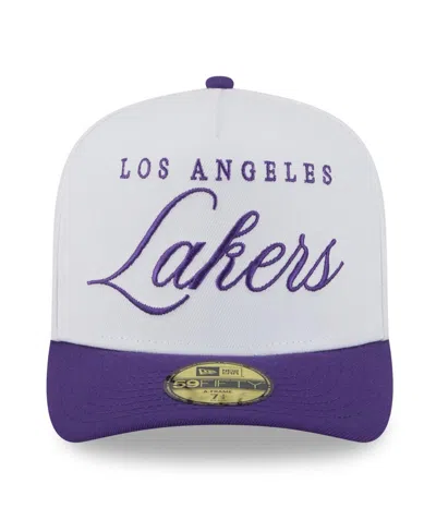 New Era Men's White/purple Los Angeles Lakers 2025 Nba Draft A-frame 59fifty Fitted Hat