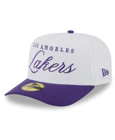 New Era Men's White/purple Los Angeles Lakers 2025 Nba Draft A-frame 59fifty Fitted Hat