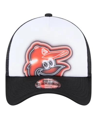 New Era Toddler White/black Baltimore Orioles Painted A-frame 9forty Trucker Adjustable Hat In Black