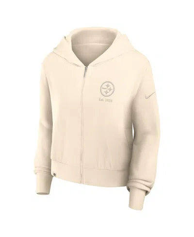 Nike Cream Pittsburgh Steelers Glory Cropped Full-zip Hoodie In Neutral