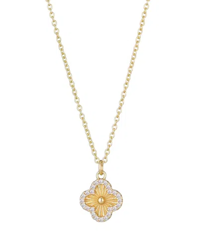 Adornia Cubic Zirconia Button Clover Halo Pendant Necklace In Gold