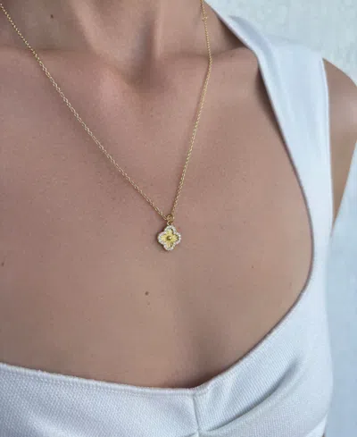 Adornia Cubic Zirconia Button Clover Halo Pendant Necklace In Gold