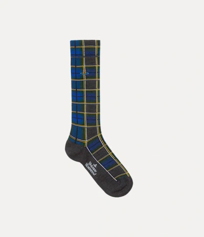 Vivienne Westwood Sock Tartan Blue 4-5 Unisex In Blue
