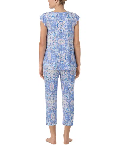 Ellen Tracy Women's Printed Short-sleeve Cropped Pajama Set