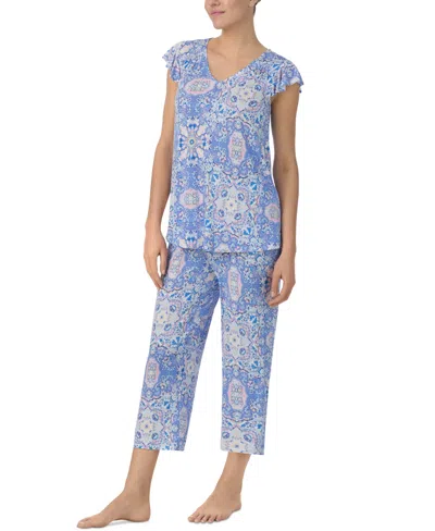 Ellen Tracy Women's Printed Short-sleeve Cropped Pajama Set