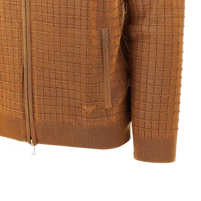 Emporio Armani Check Effect Wool-blend Cardigan In Brown