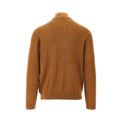 Emporio Armani Check Effect Wool-blend Cardigan In Brown